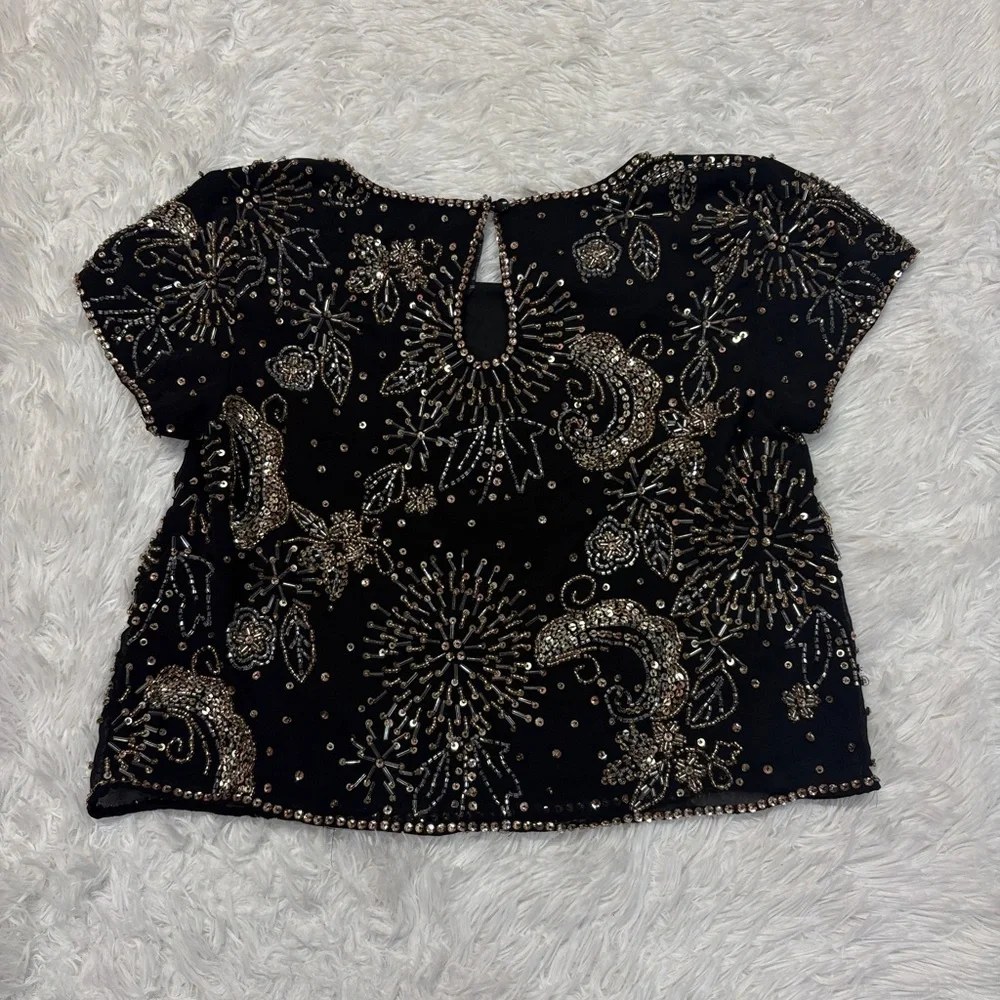 Miss Selfridge's embellished crop top black & gold - Picture 4 of 4